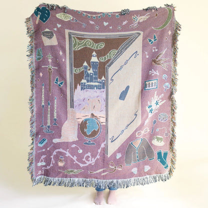 BOOK LOVER THROW BLANKET - WOVEN WITH METALLIC SILVER YARN